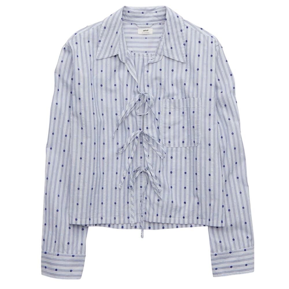 Aerie Off-Duty Poplin Tie Front Shirt Ocean Sky Women’s Lounge Top Size M